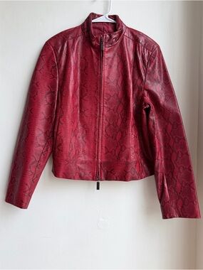 Siena Studio Women’s Red Snakeskin Leather Jacket Size Large Full Zip Pockets